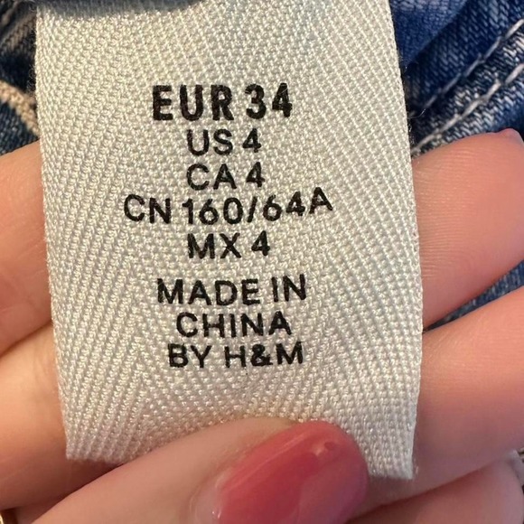 H&M Denim Overall Mini Dress Size 4 100% Cotton - Picture 3 of 7